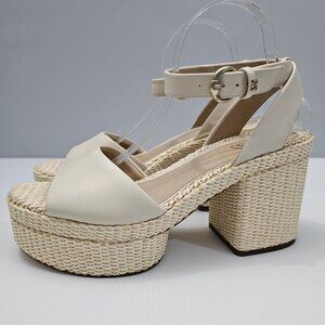 NEW Sam Edelman Immie Sandal Womens 10 Chunky Platform Block Heel Cream Leather